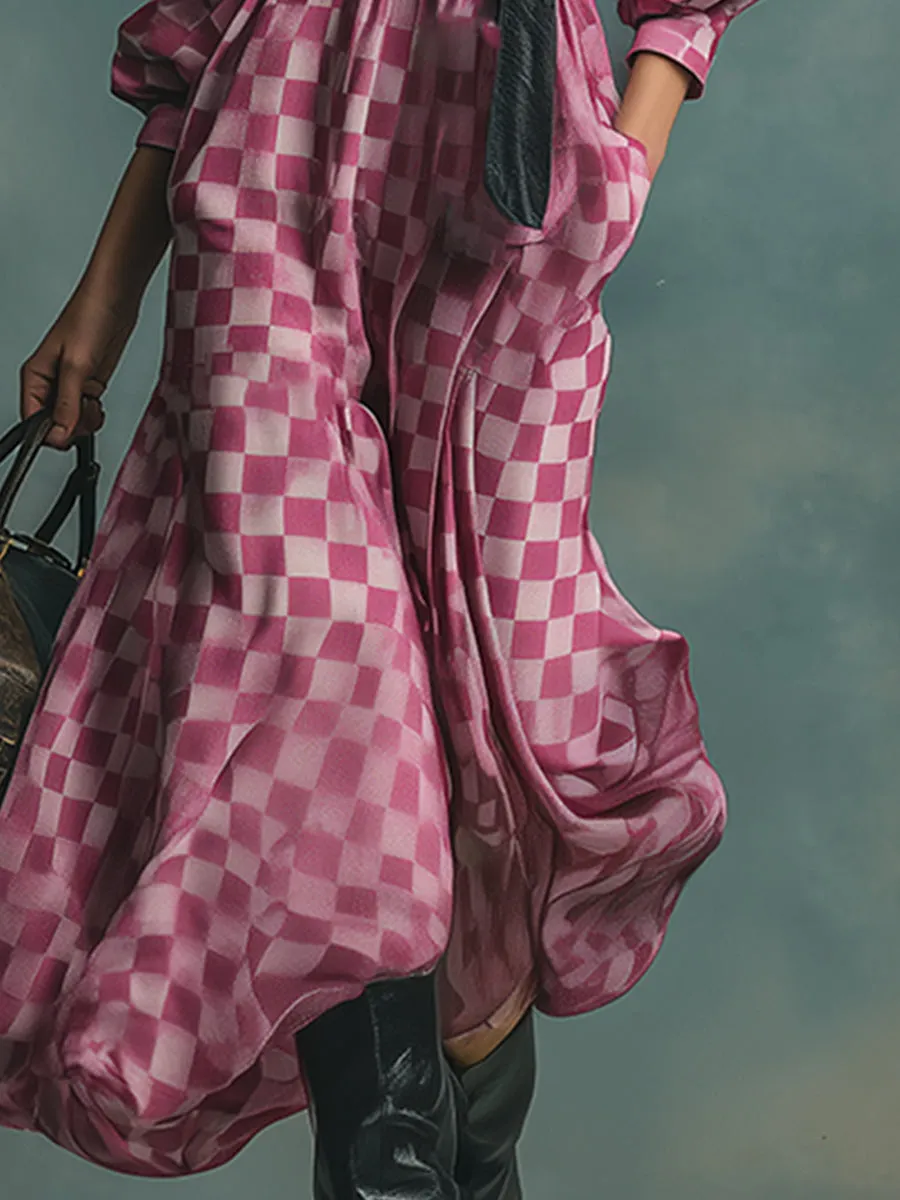 Fashionable Urban Pink Plaid Print Hooded Velvet Maxi Dress sold by Oyrosy product image thumbnail 4