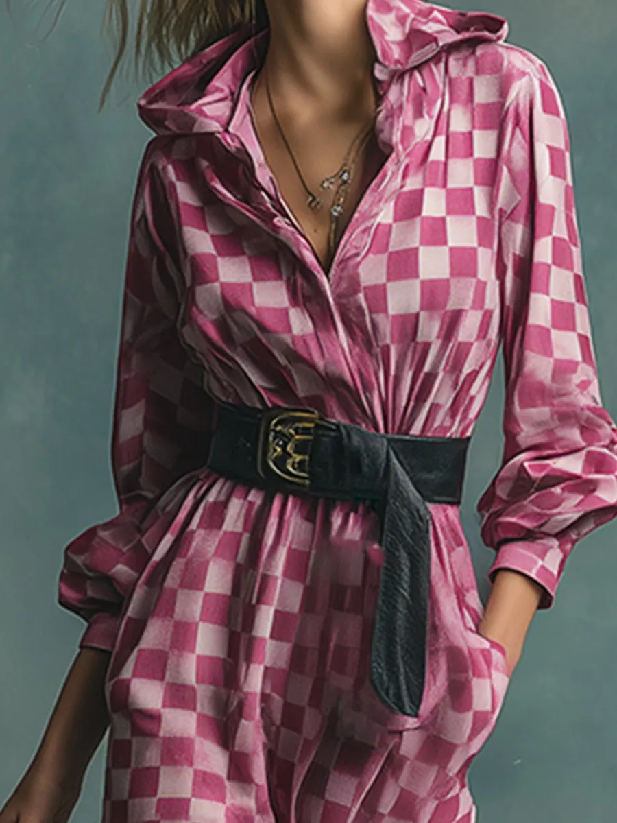 Fashionable Urban Pink Plaid Print Hooded Velvet Maxi Dress sold by Oyrosy product image thumbnail 3