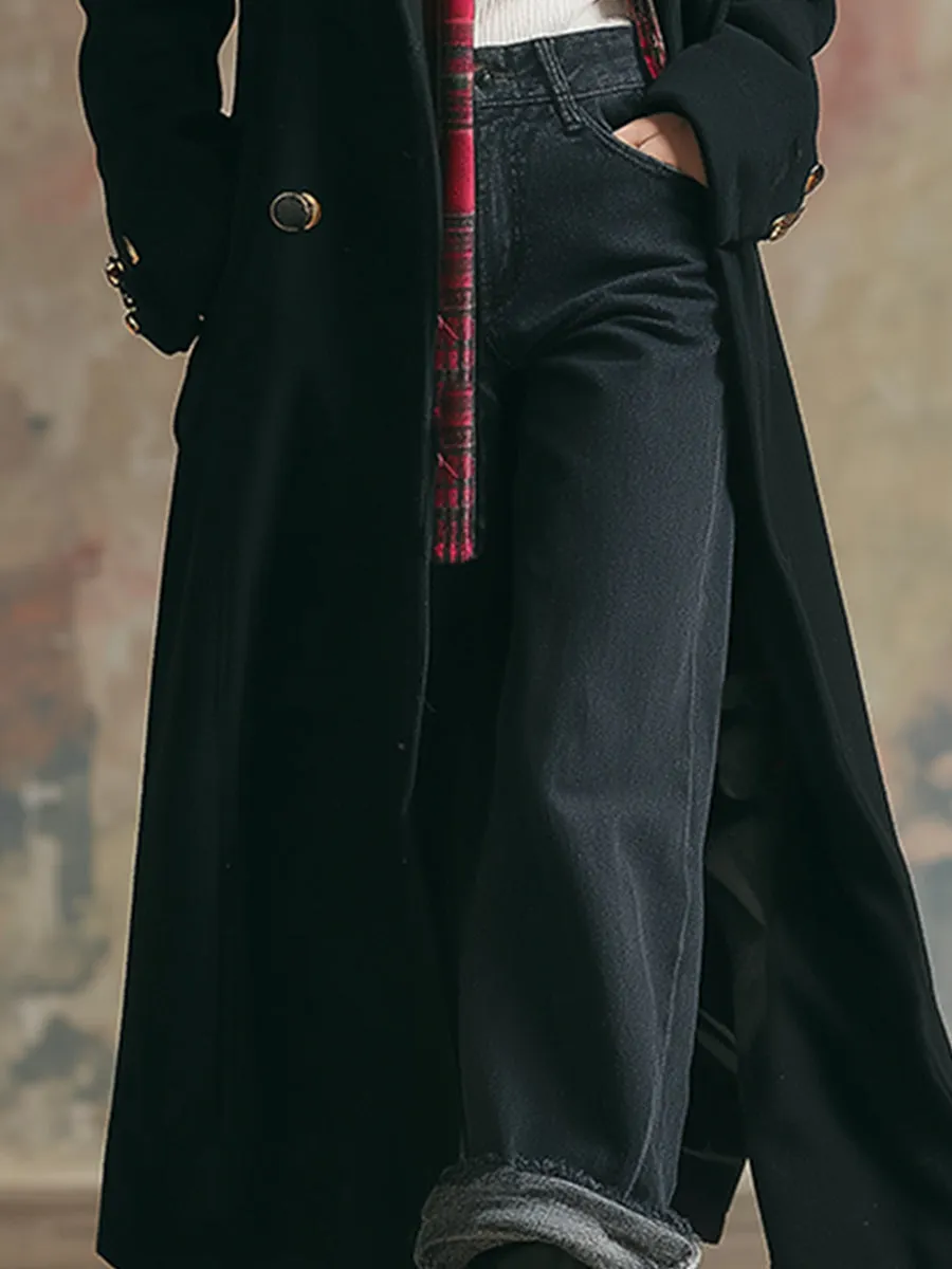 Elegant And Fashionable Fake Two-piece Red Plaid Hooded Black Woolen Coat sold by Oyrosy product image thumbnail 4