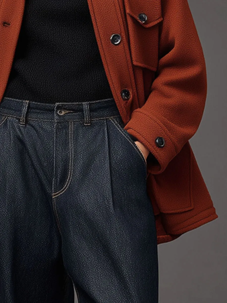 Fashion Retro Red And Brown Woolen Multi-pocket Coat sold by Oyrosy product image thumbnail 4