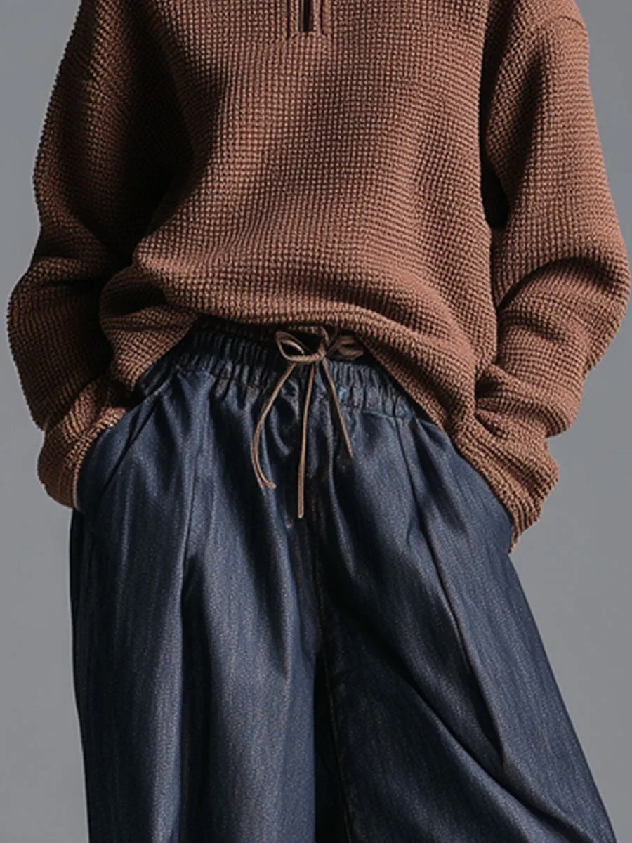 Fashion Retro Half Zip Cocoa Brown Knitted Pullover Sweater sold by Oyrosy product image thumbnail 3