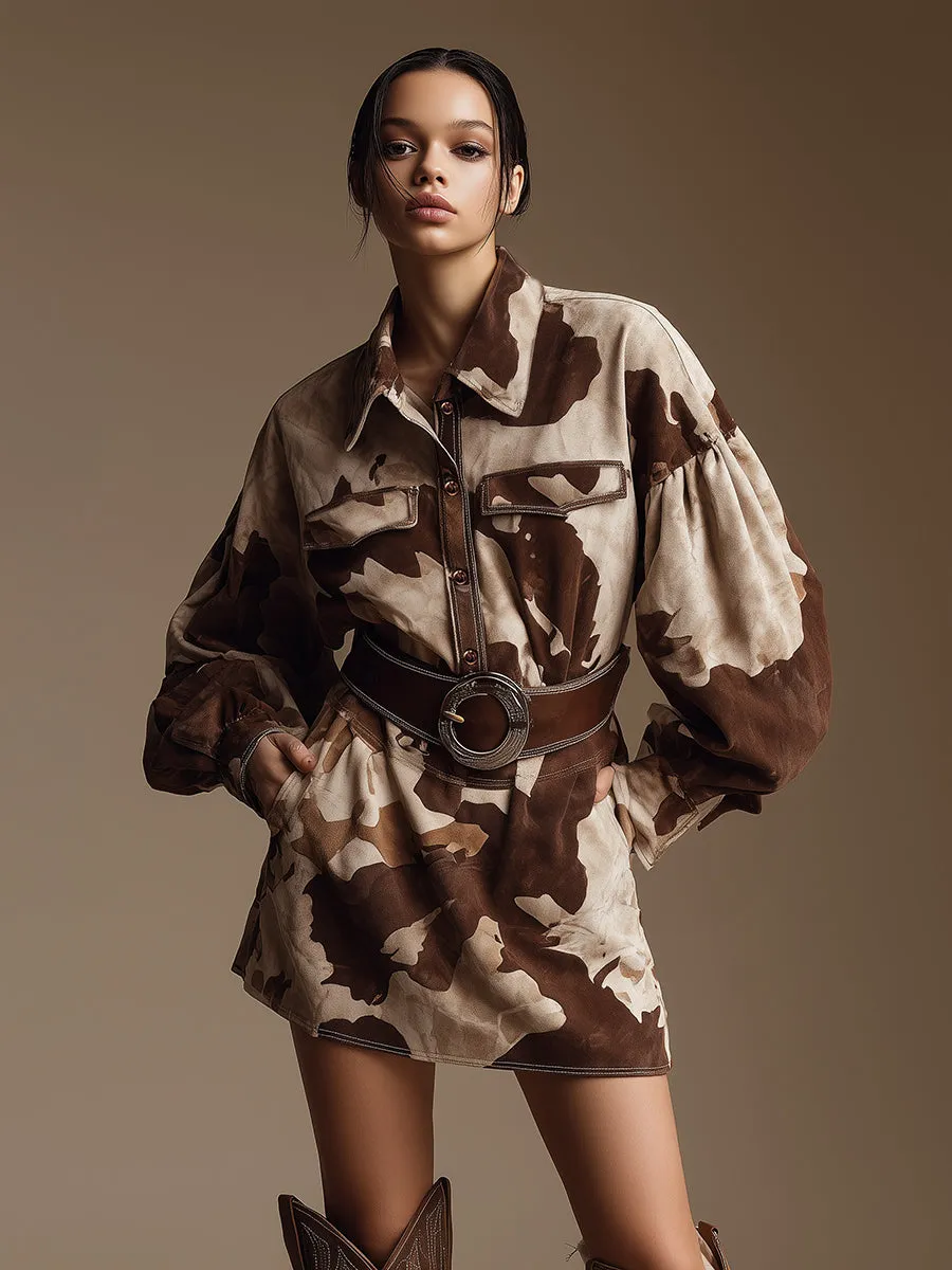 Retro Western Print Long-Sleeved Faux Suede Mini Dress sold by Oyrosy product image thumbnail 2