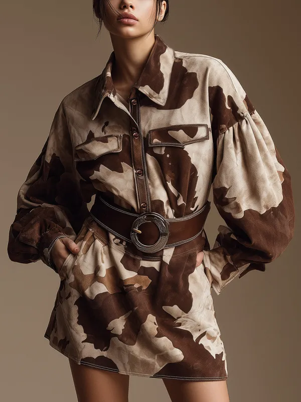 Retro Western Print Long-Sleeved Faux Suede Mini Dress sold by Oyrosy