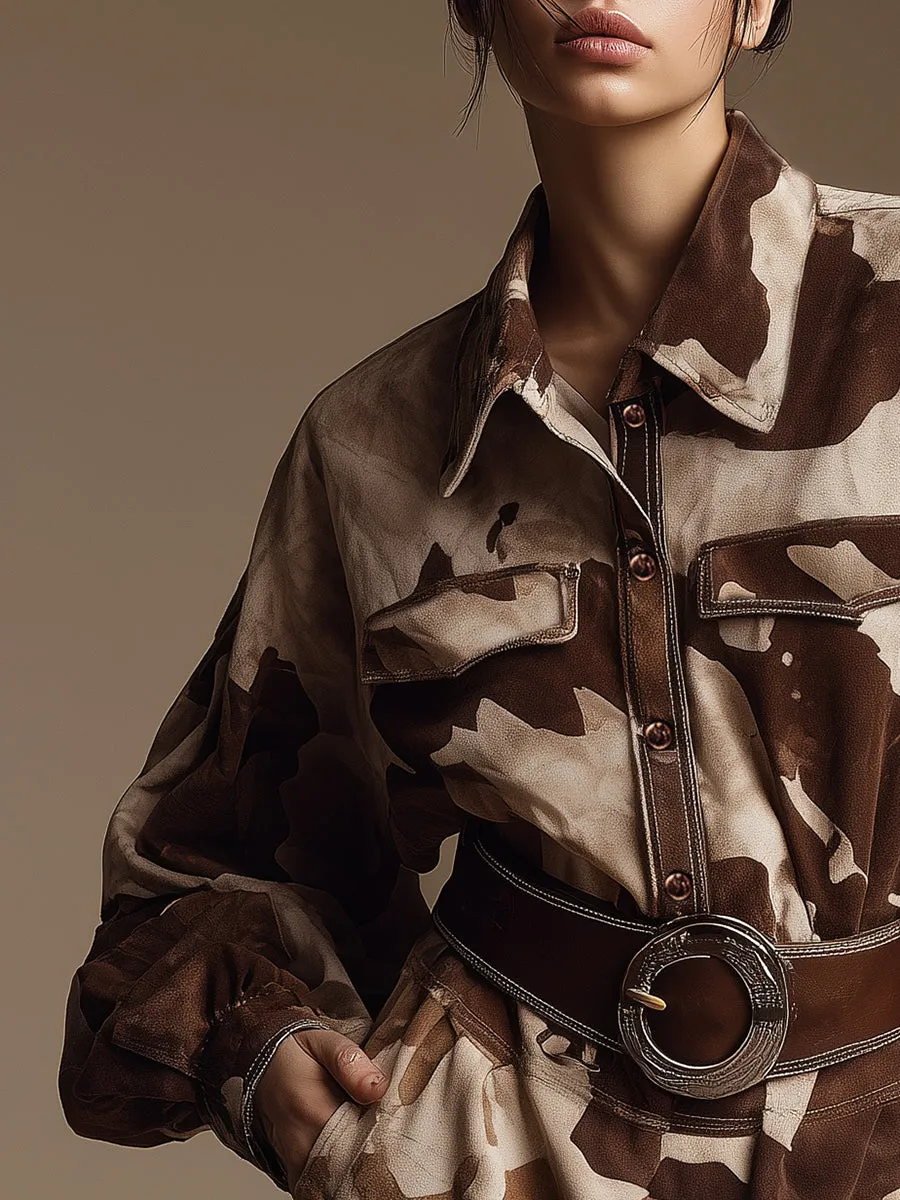 Retro Western Print Long-Sleeved Faux Suede Mini Dress sold by Oyrosy product image thumbnail 3