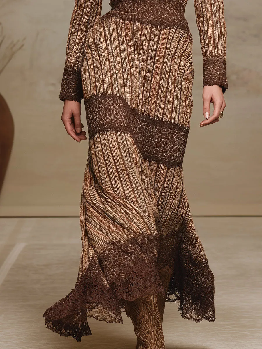 Retro And Fashionable Lace Stitching Stretch Maxi Dress sold by Oyrosy product image thumbnail 4