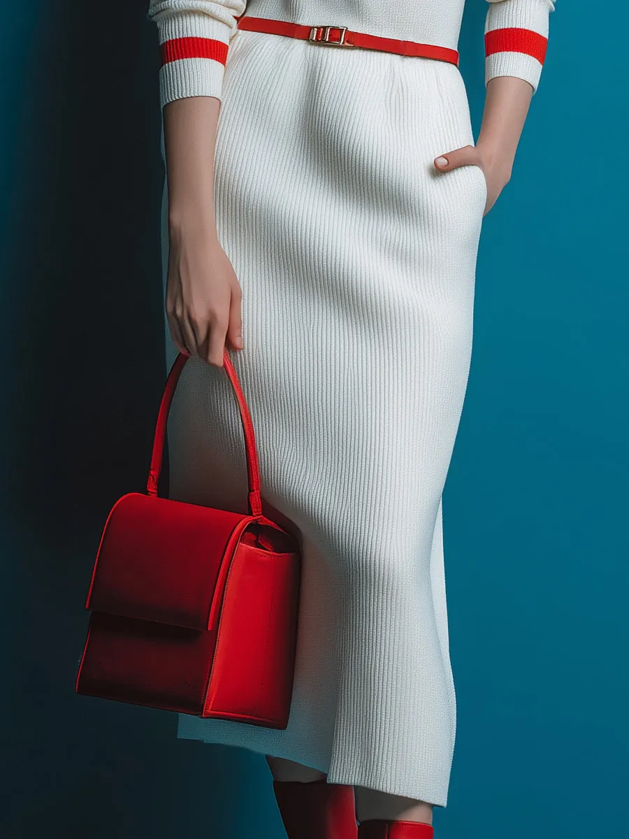 Simple And Fashionable Red And Blue Striped White Knitted Midi Dress sold by Oyrosy product image thumbnail 4