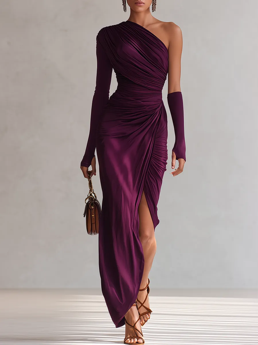 Elegant Retro Sexy One-shoulder Maxi Dress sold by Oyrosy