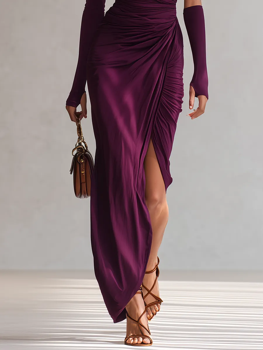 Elegant Retro Sexy One-shoulder Maxi Dress sold by Oyrosy product image thumbnail 4