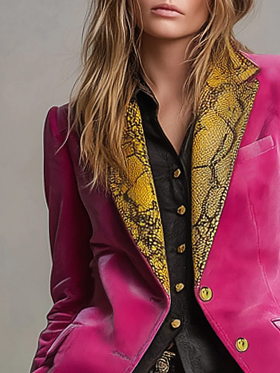 Fashion Retro Snake Print Lapel Rose Red Velvet Blazer sold by Oyrosy product image thumbnail 3