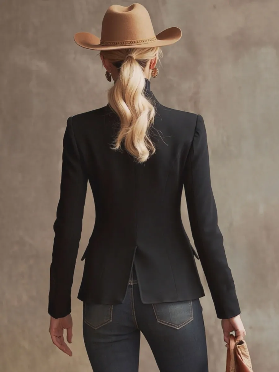 Stand Collar Single-breasted Rose Embroidered Woolen Blazer sold by Oyrosy product image thumbnail 2