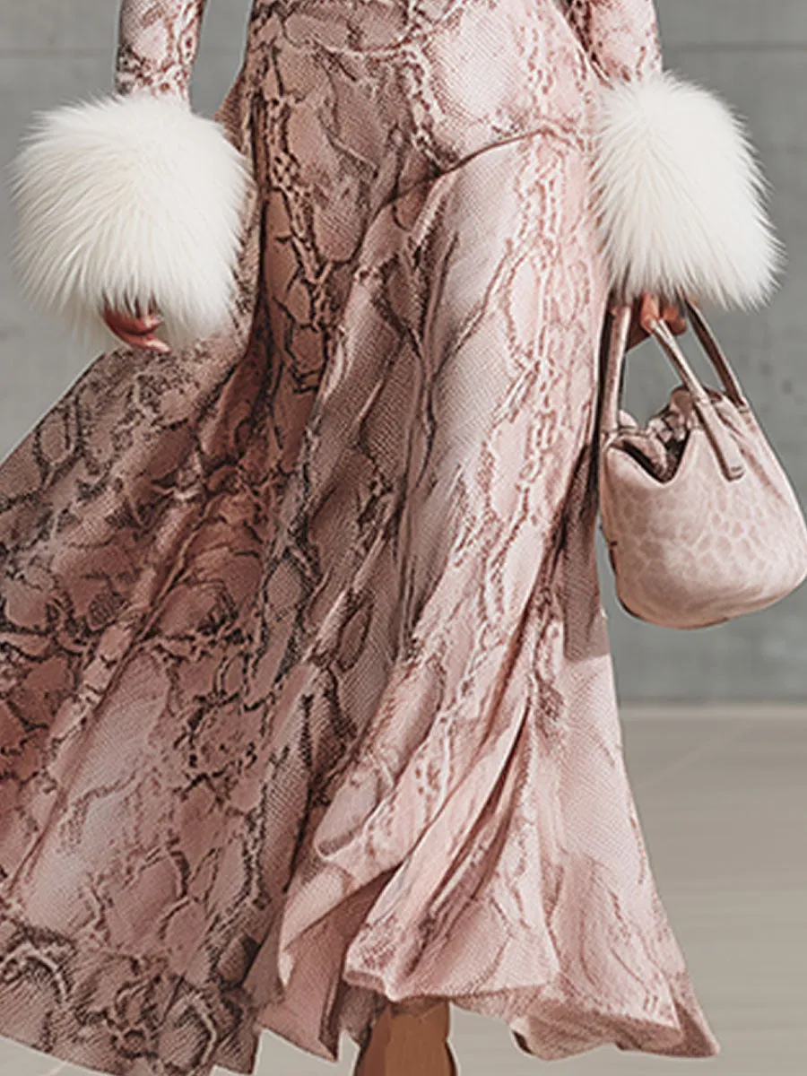 Fashion Retro Pink Snake Print Velvet Maxi Dress sold by Oyrosy product image thumbnail 4