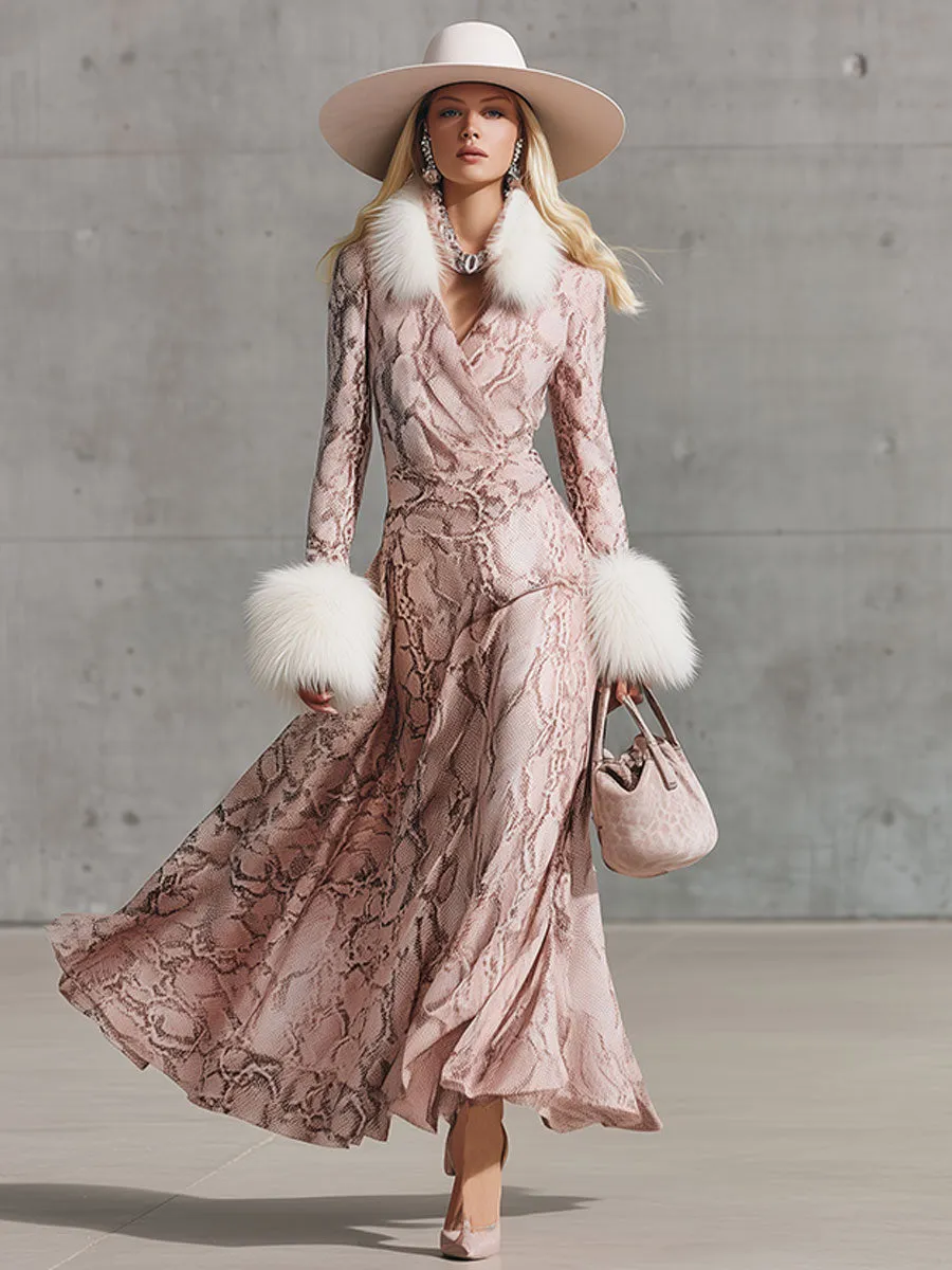 Fashion Retro Pink Snake Print Velvet Maxi Dress sold by Oyrosy product image thumbnail 2