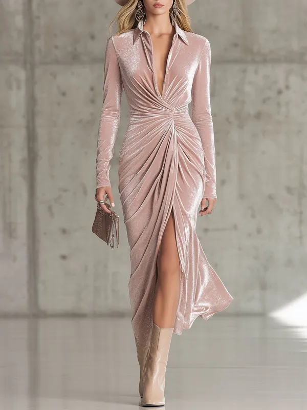 Glittering Vintage Pink Velvet Midi Dress sold by Oyrosy