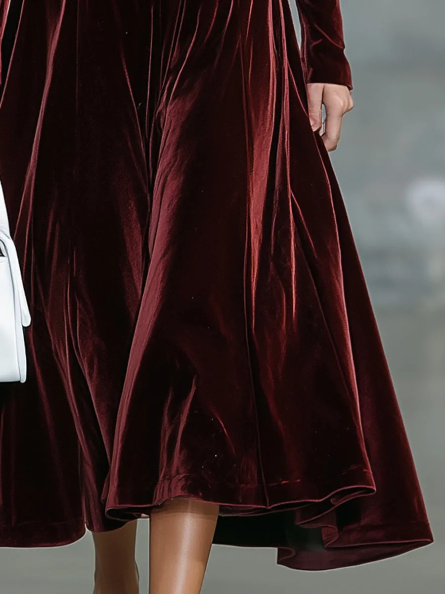 Elegant Velvet Red Unique Neckline Midi Dress sold by Oyrosy product image thumbnail 4