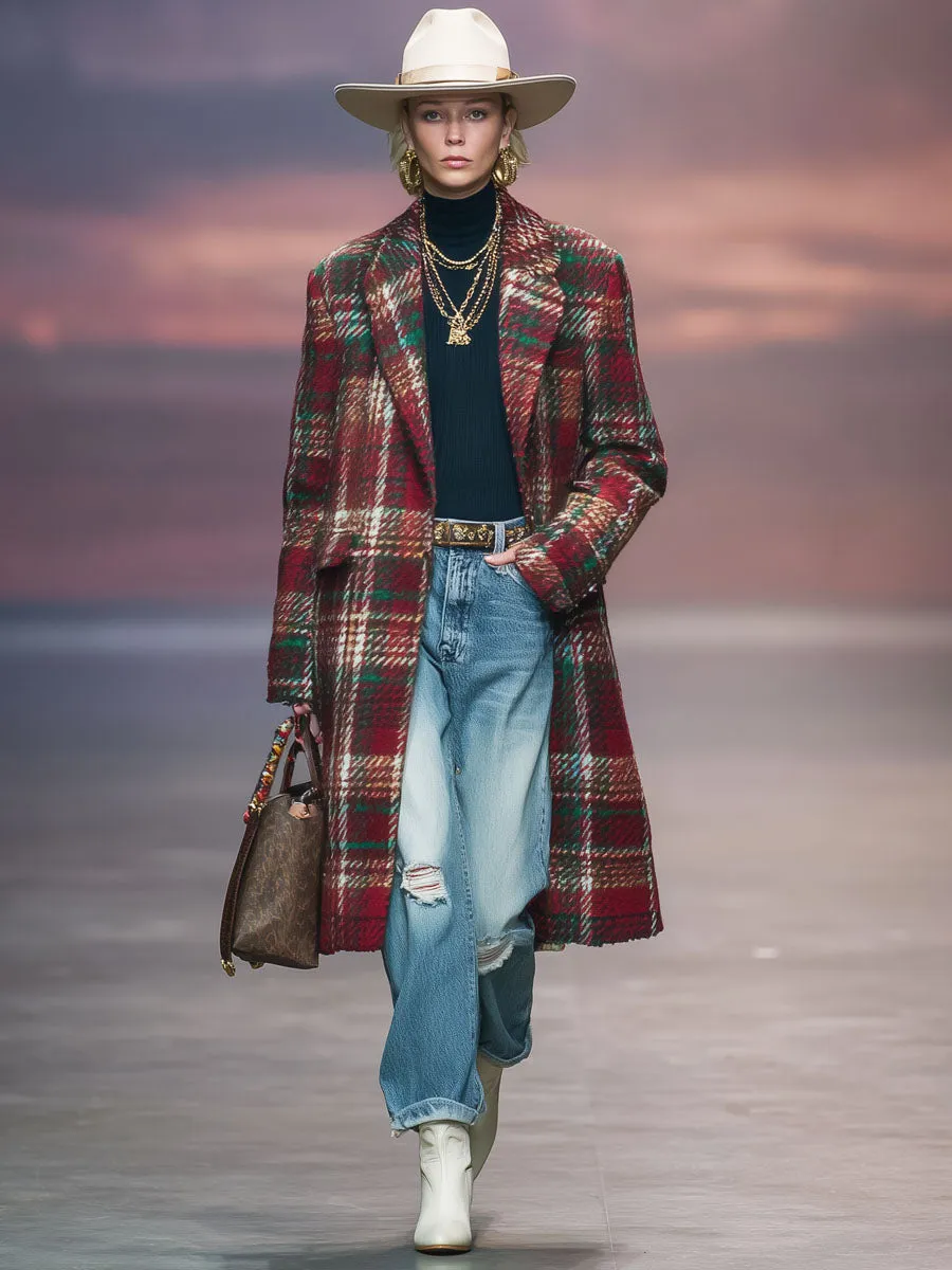 Lapel Retro Classic Plaid Double Pocket Woolen Coat sold by Oyrosy product image thumbnail 4