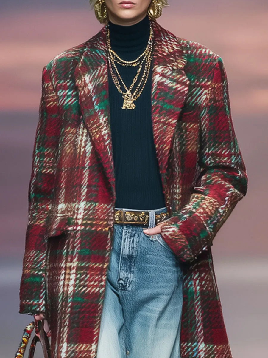 Lapel Retro Classic Plaid Double Pocket Woolen Coat sold by Oyrosy product image thumbnail 2