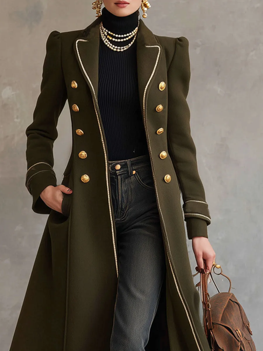 Lapel Double-breasted Double-pocket Contrasting Edge Wool Coat sold by Oyrosy product image thumbnail 2