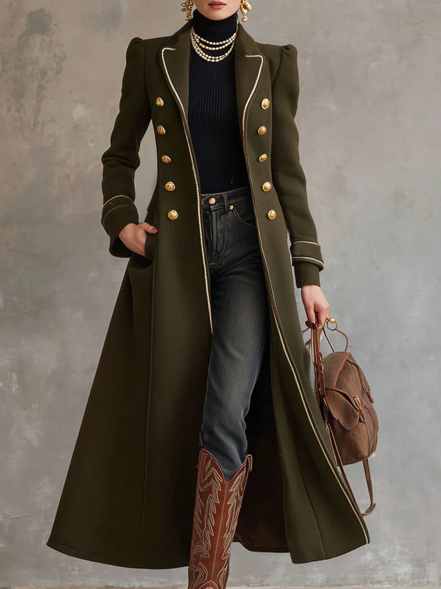 Lapel Double-breasted Double-pocket Contrasting Edge Wool Coat sold by Oyrosy