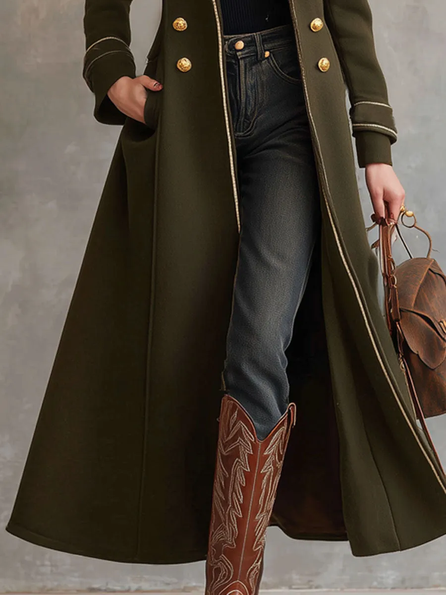 Lapel Double-breasted Double-pocket Contrasting Edge Wool Coat sold by Oyrosy product image thumbnail 3