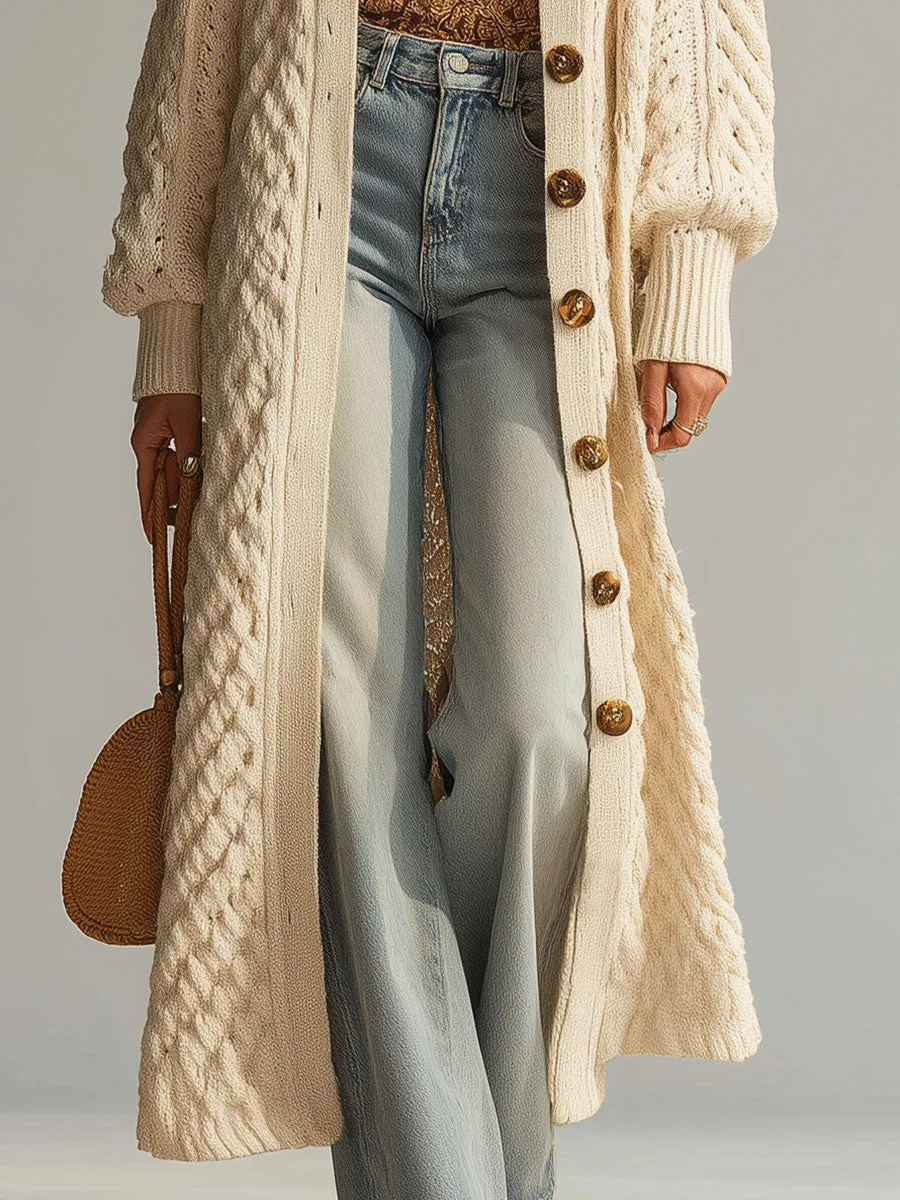 Simple And Fashionable Textured Knitted Beige Cardigan sold by Oyrosy product image thumbnail 5