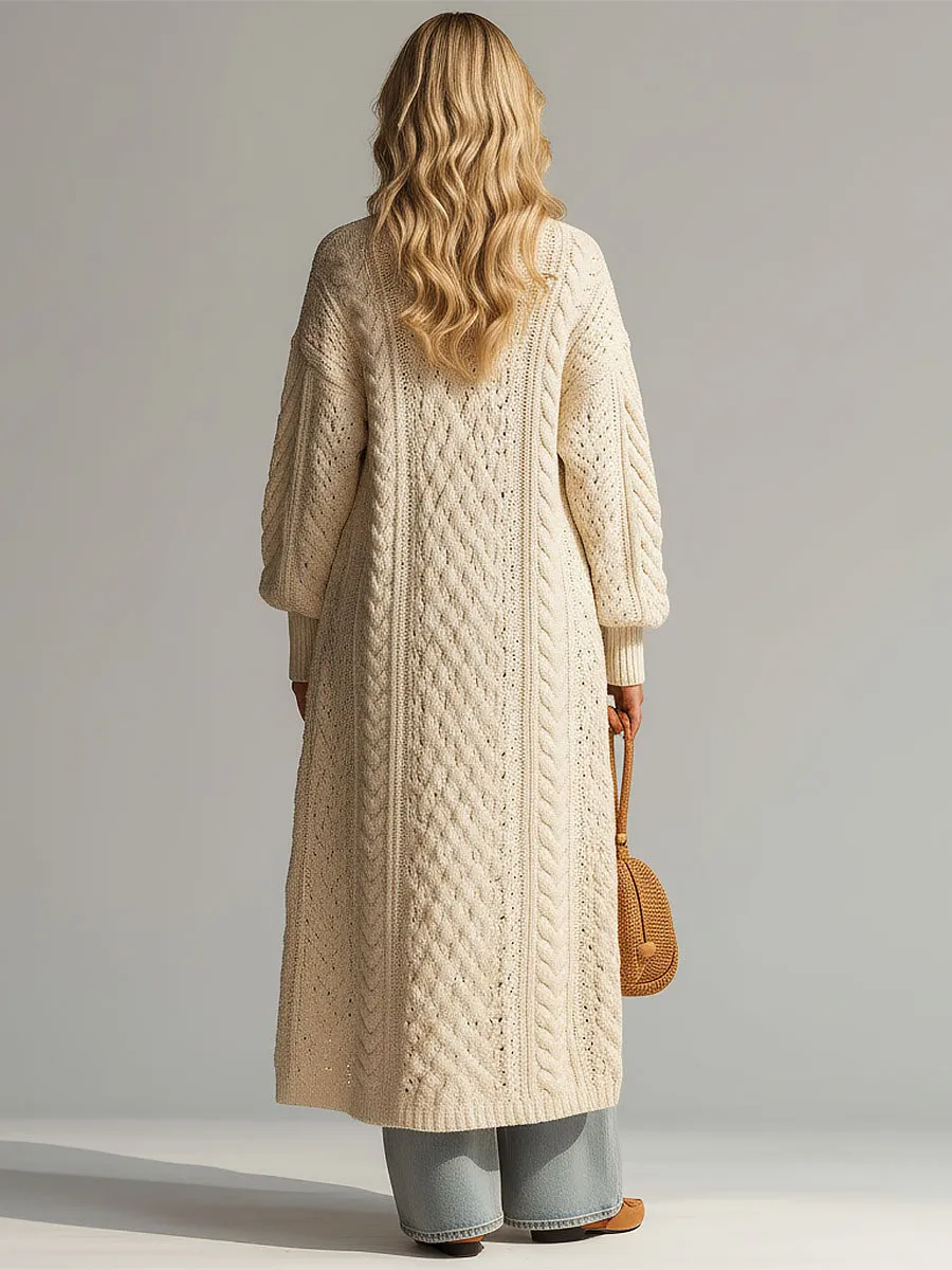 Simple And Fashionable Textured Knitted Beige Cardigan sold by Oyrosy product image thumbnail 2