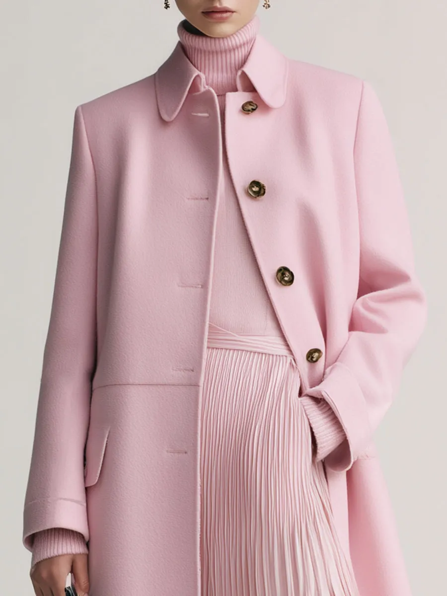 Elegant And Fashionable Lapel Button Pink Woolen Coat sold by Oyrosy product image thumbnail 3