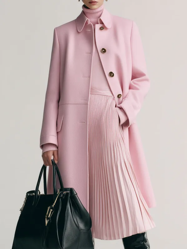 Elegant And Fashionable Lapel Button Pink Woolen Coat sold by Oyrosy