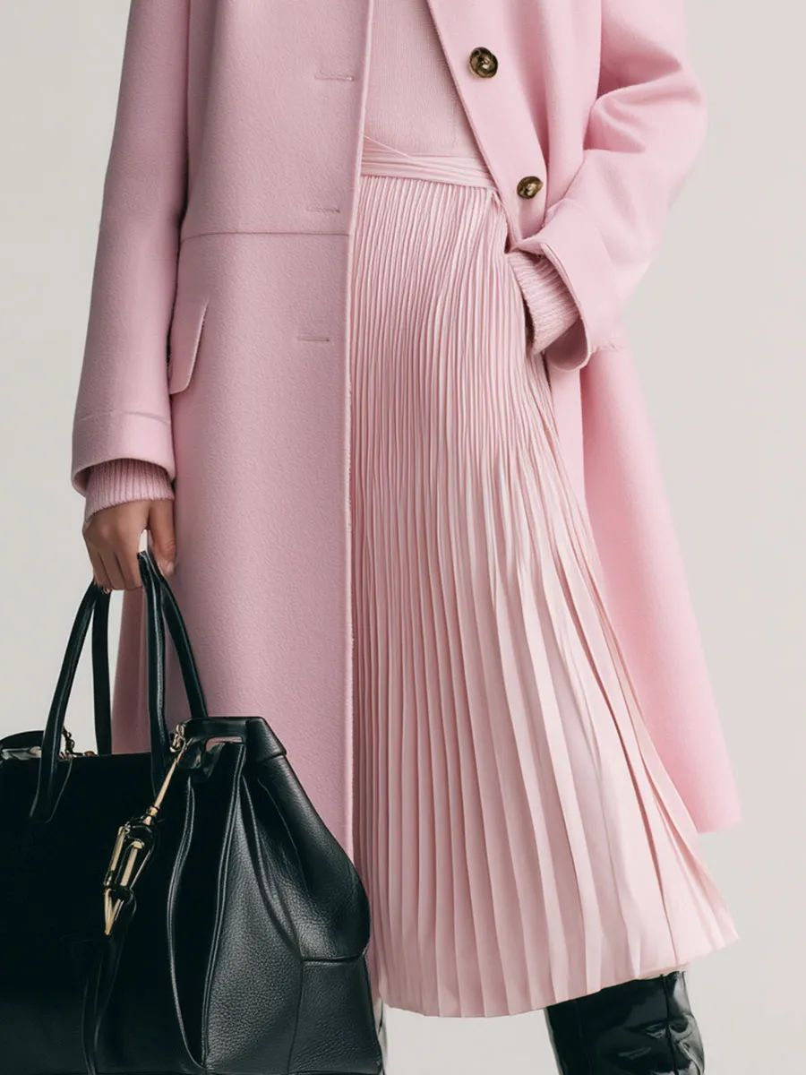 Elegant And Fashionable Lapel Button Pink Woolen Coat sold by Oyrosy product image thumbnail 4