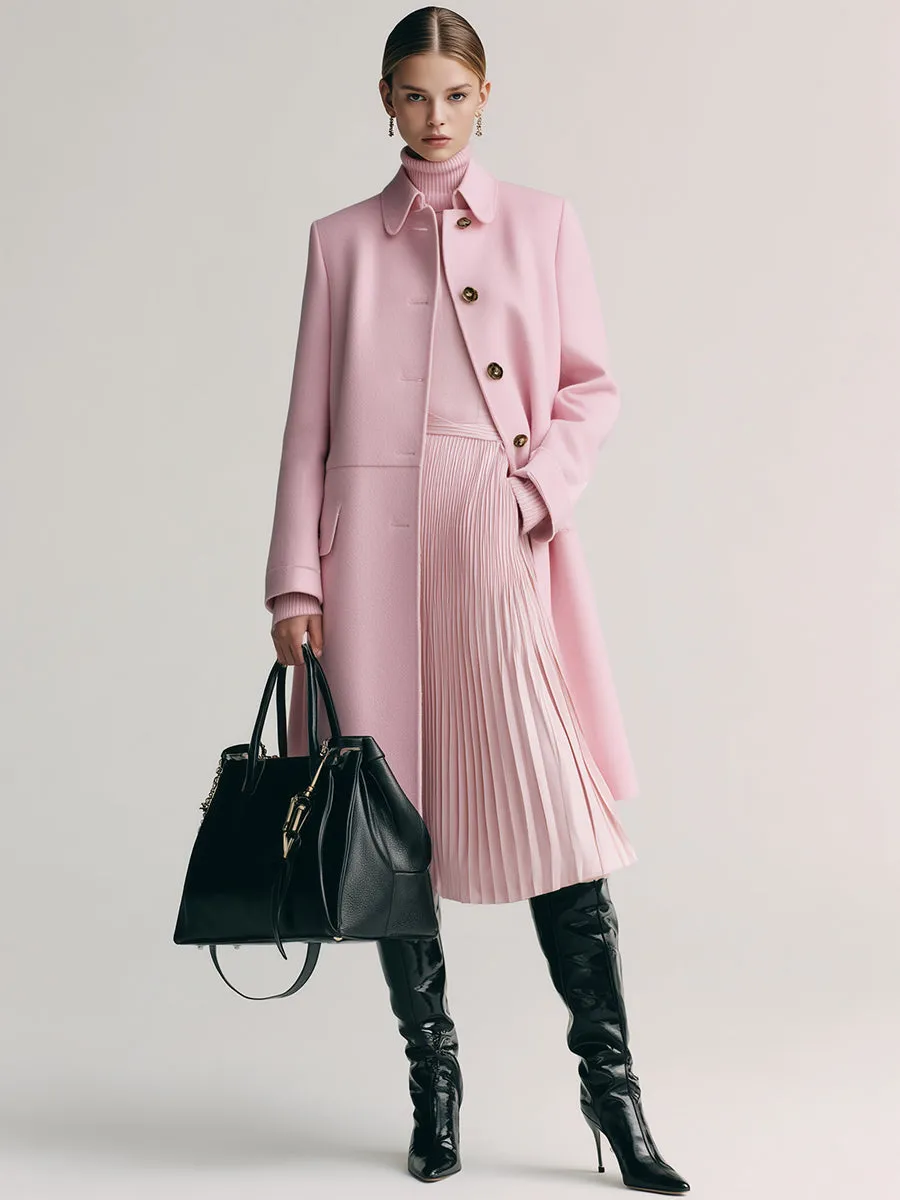 Elegant And Fashionable Lapel Button Pink Woolen Coat sold by Oyrosy product image thumbnail 2
