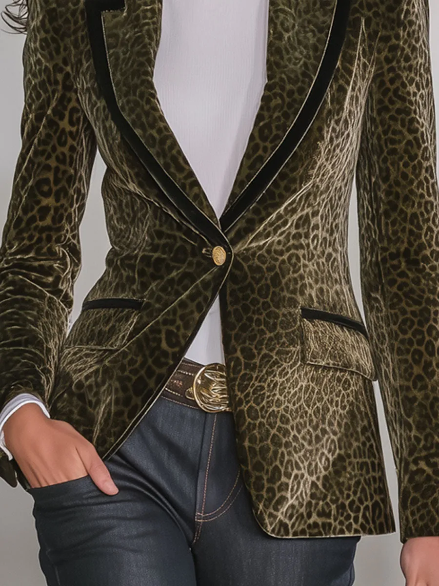 Retro Leopard Print Contrast Stitching Velvet Blazer sold by Oyrosy product image thumbnail 4