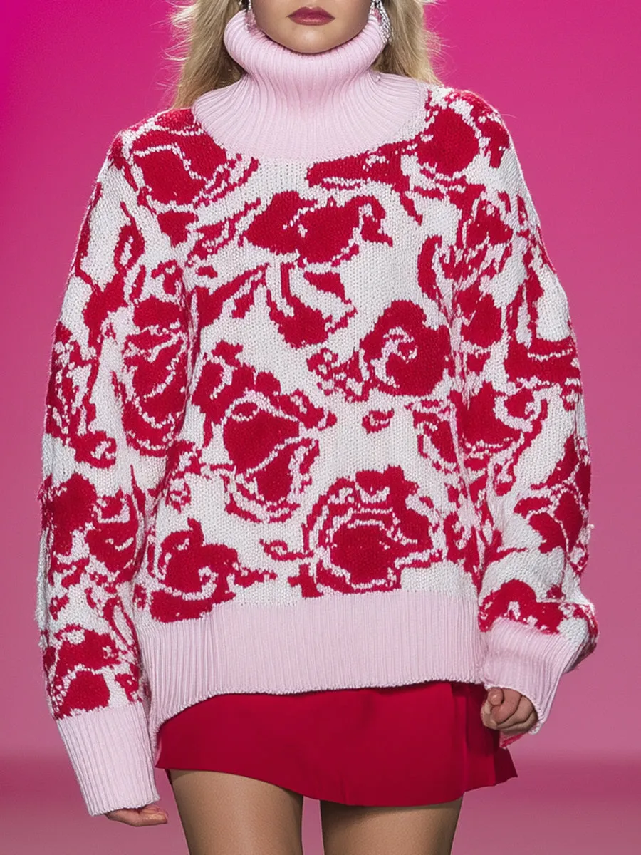 Pink Turtleneck Deep Pink Rose Pullover sold by Oyrosy