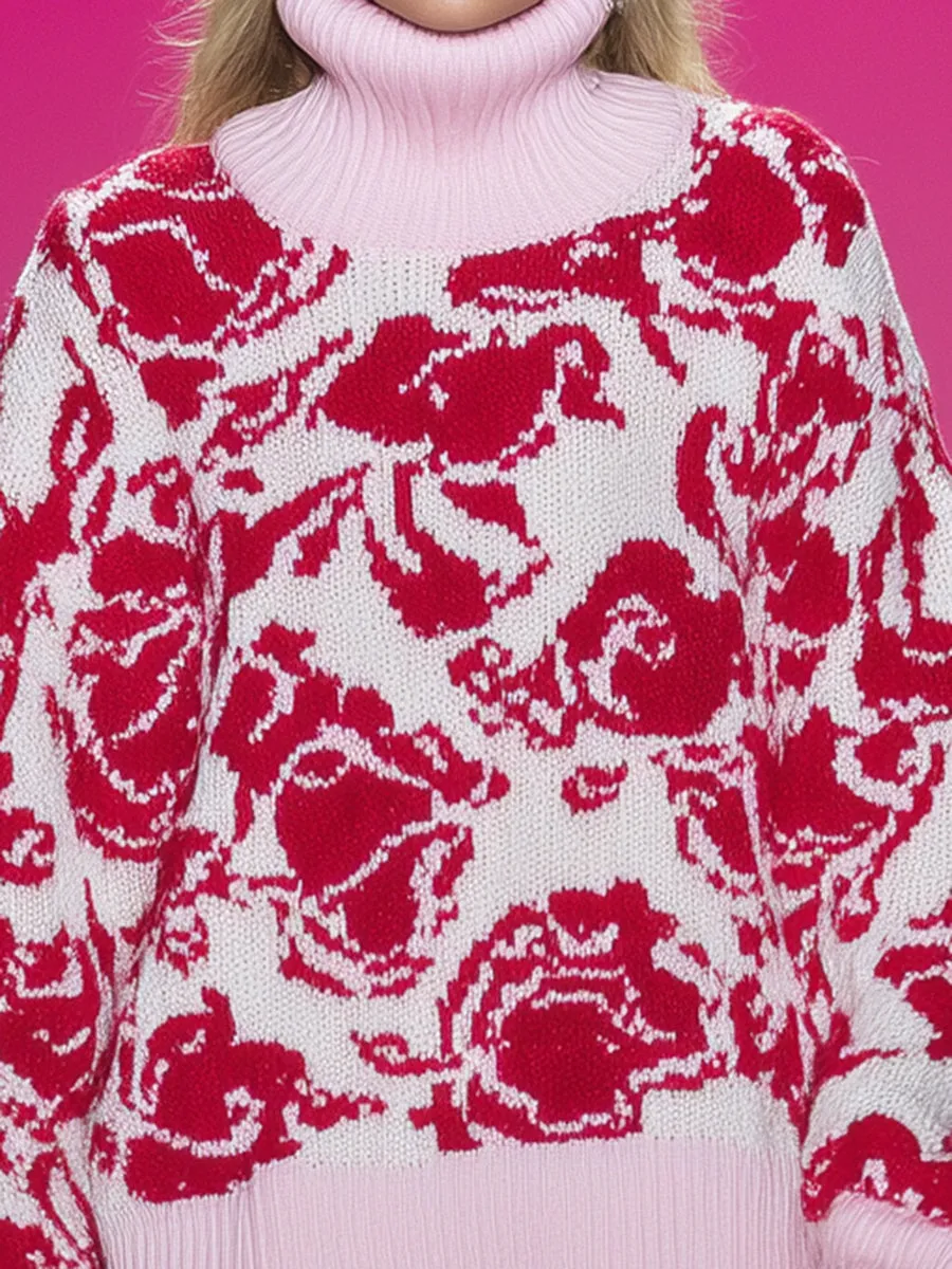 Pink Turtleneck Deep Pink Rose Pullover sold by Oyrosy product image thumbnail 3