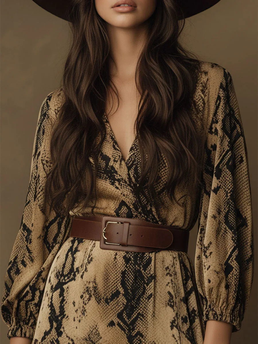 Vintage Western Snake Print Velvet V-Neck Maxi Dress sold by Oyrosy product image thumbnail 4