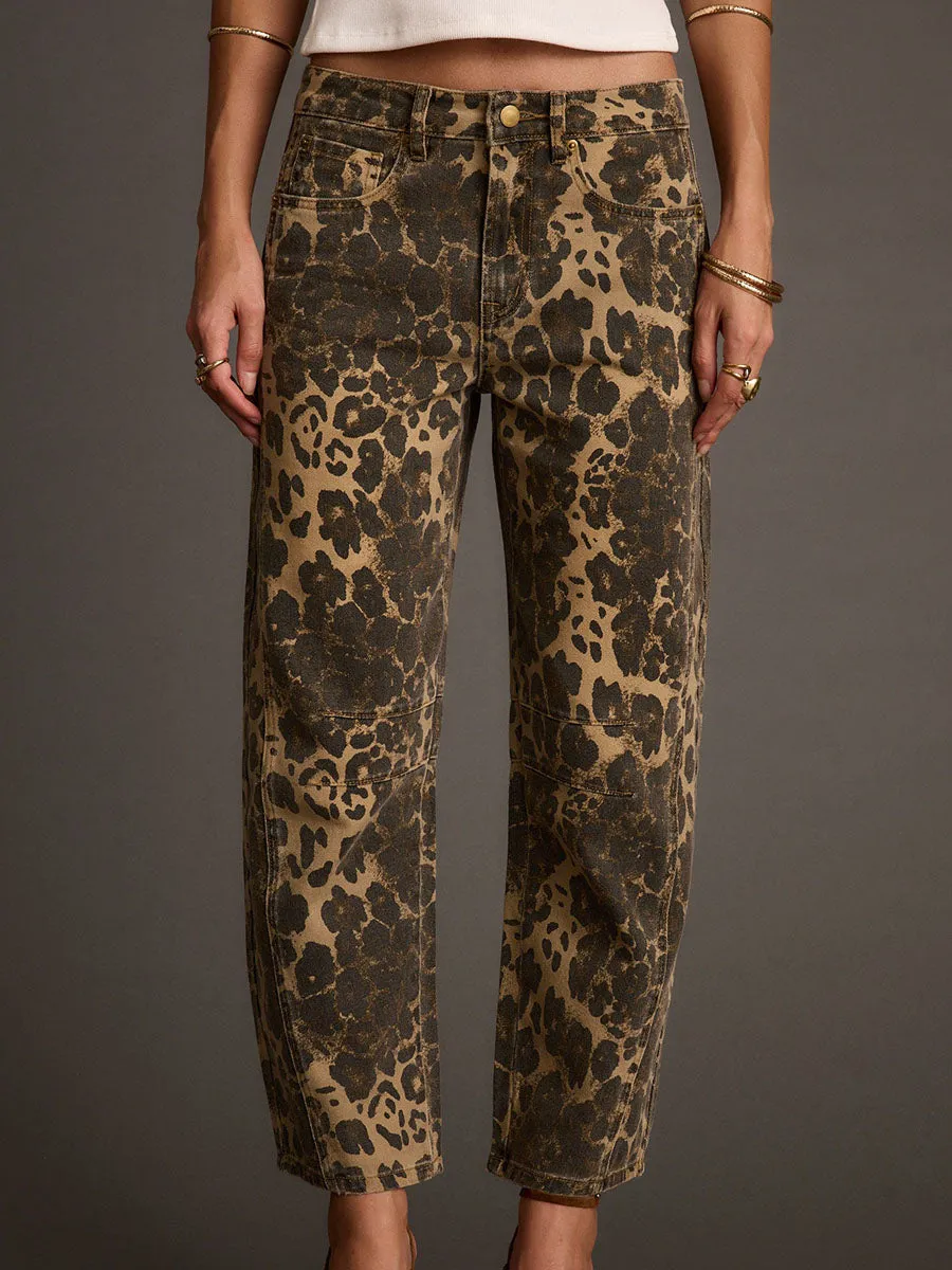 Retro Western Leopard Barrel Jeans sold by Oyrosy