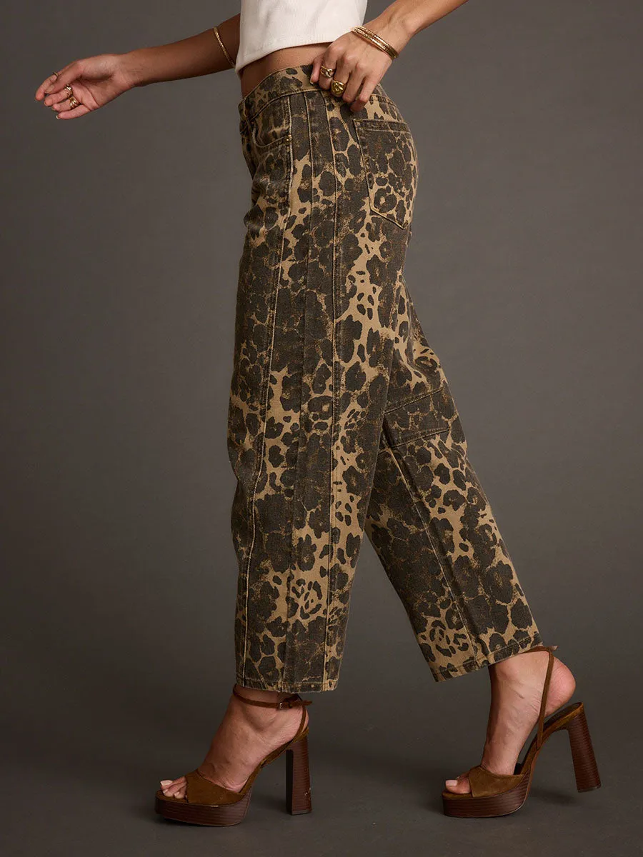 Retro Western Leopard Barrel Jeans sold by Oyrosy product image thumbnail 3