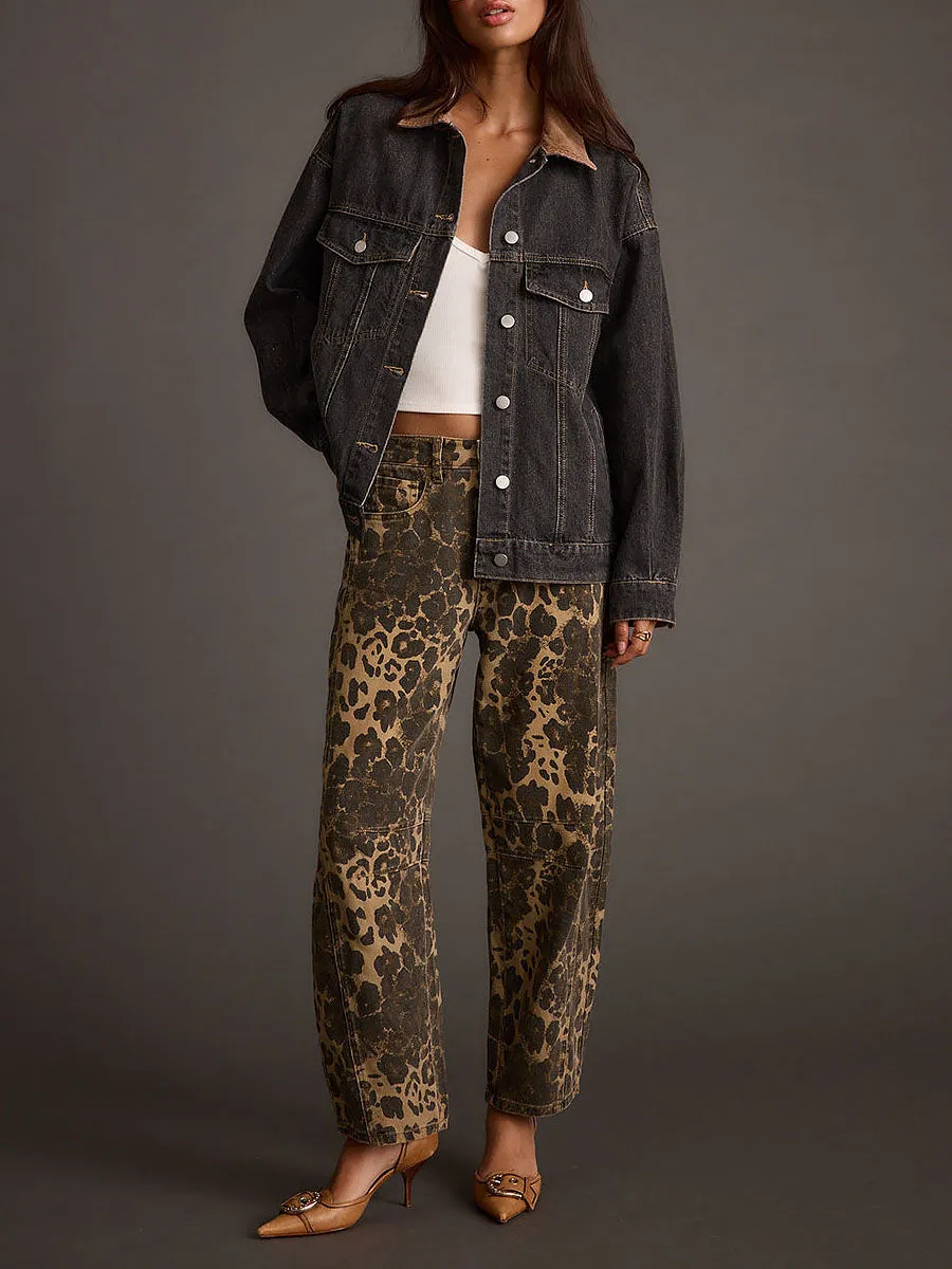 Retro Western Leopard Barrel Jeans sold by Oyrosy product image thumbnail 2