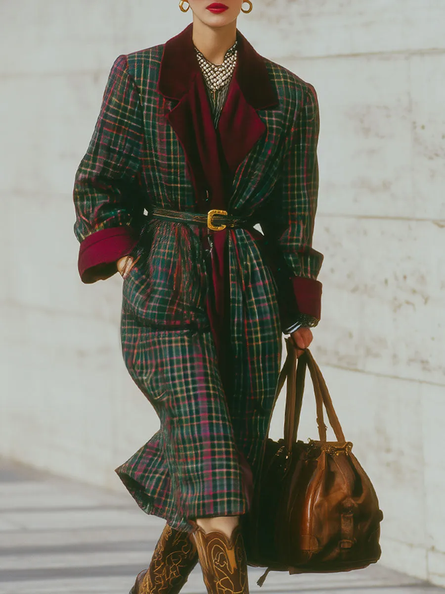 Loose Lapel Double Pocket Plaid Wool Coat sold by Oyrosy
