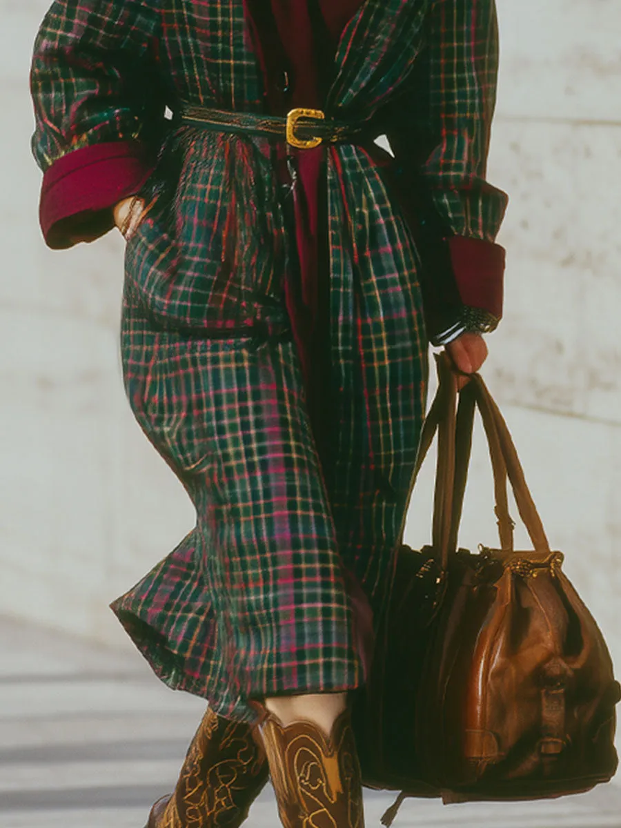 Loose Lapel Double Pocket Plaid Wool Coat sold by Oyrosy product image thumbnail 3