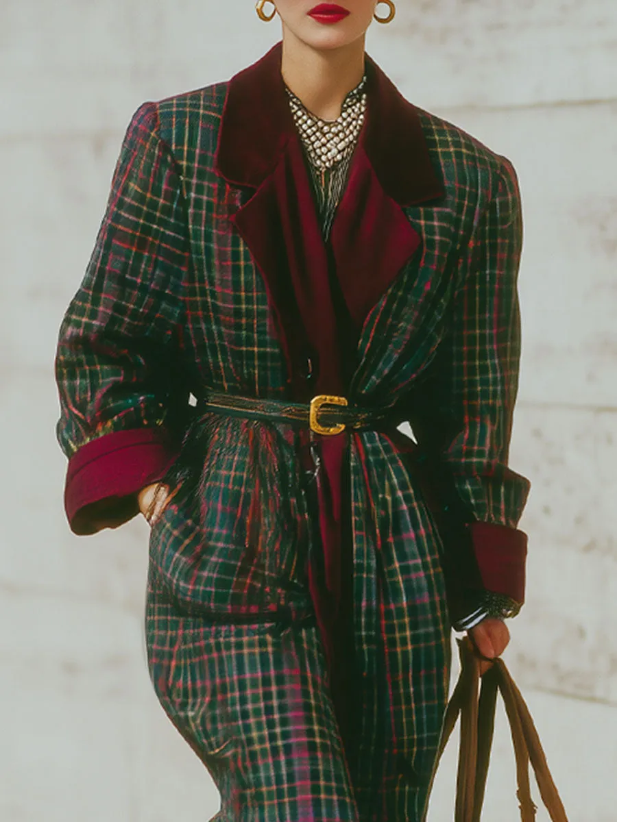 Loose Lapel Double Pocket Plaid Wool Coat sold by Oyrosy product image thumbnail 2