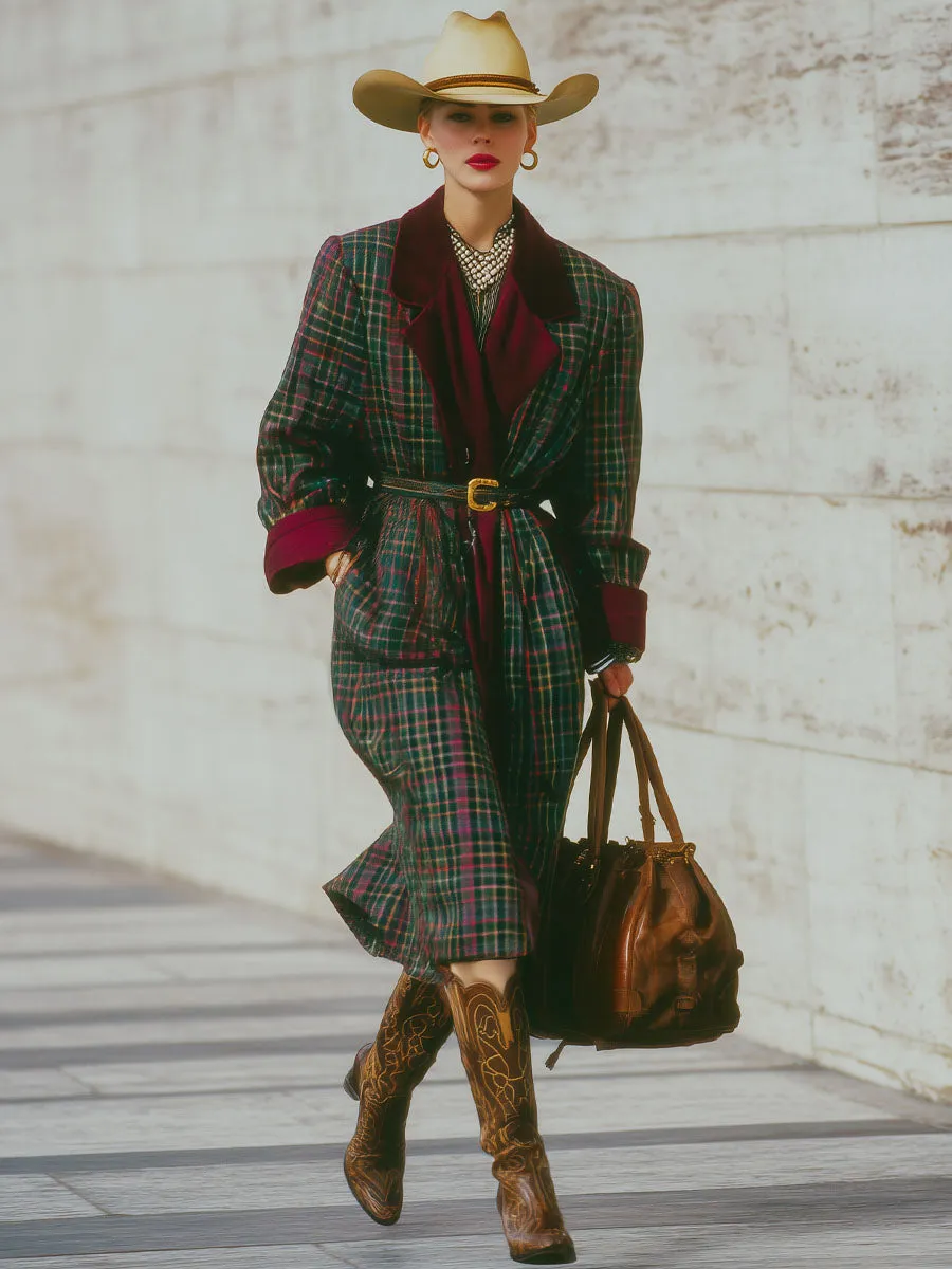 Loose Lapel Double Pocket Plaid Wool Coat sold by Oyrosy product image thumbnail 4