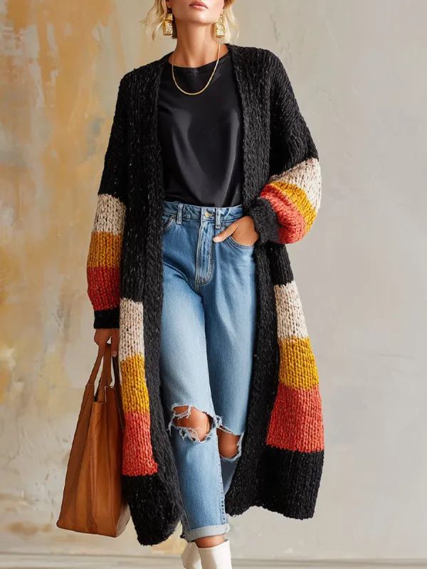 Loose-fitting Colorful Striped Knitted Cardigan Coat sold by Oyrosy