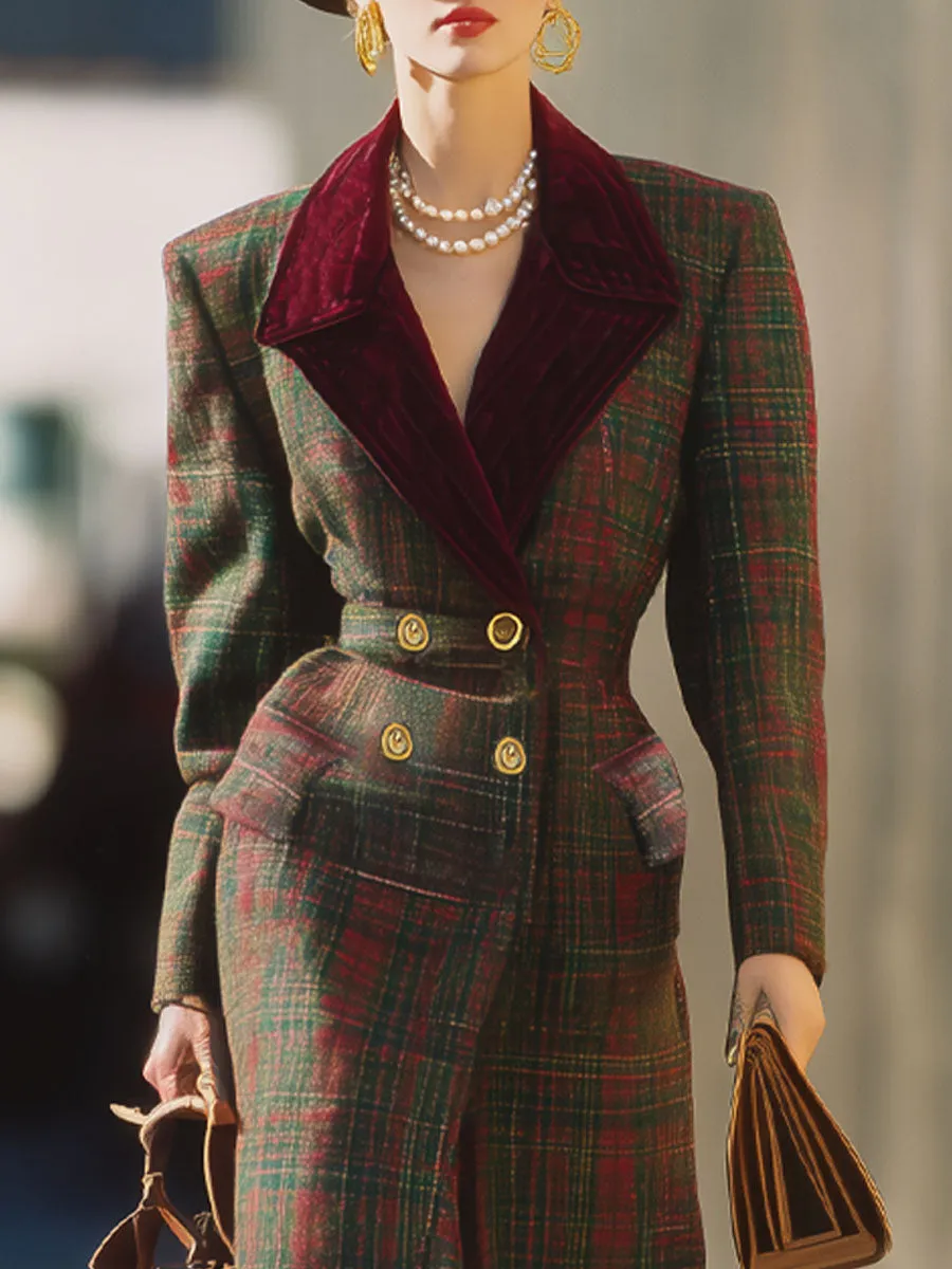 Lapel Double-breasted Double-pocket Plaid Wool Coat sold by Oyrosy product image thumbnail 2