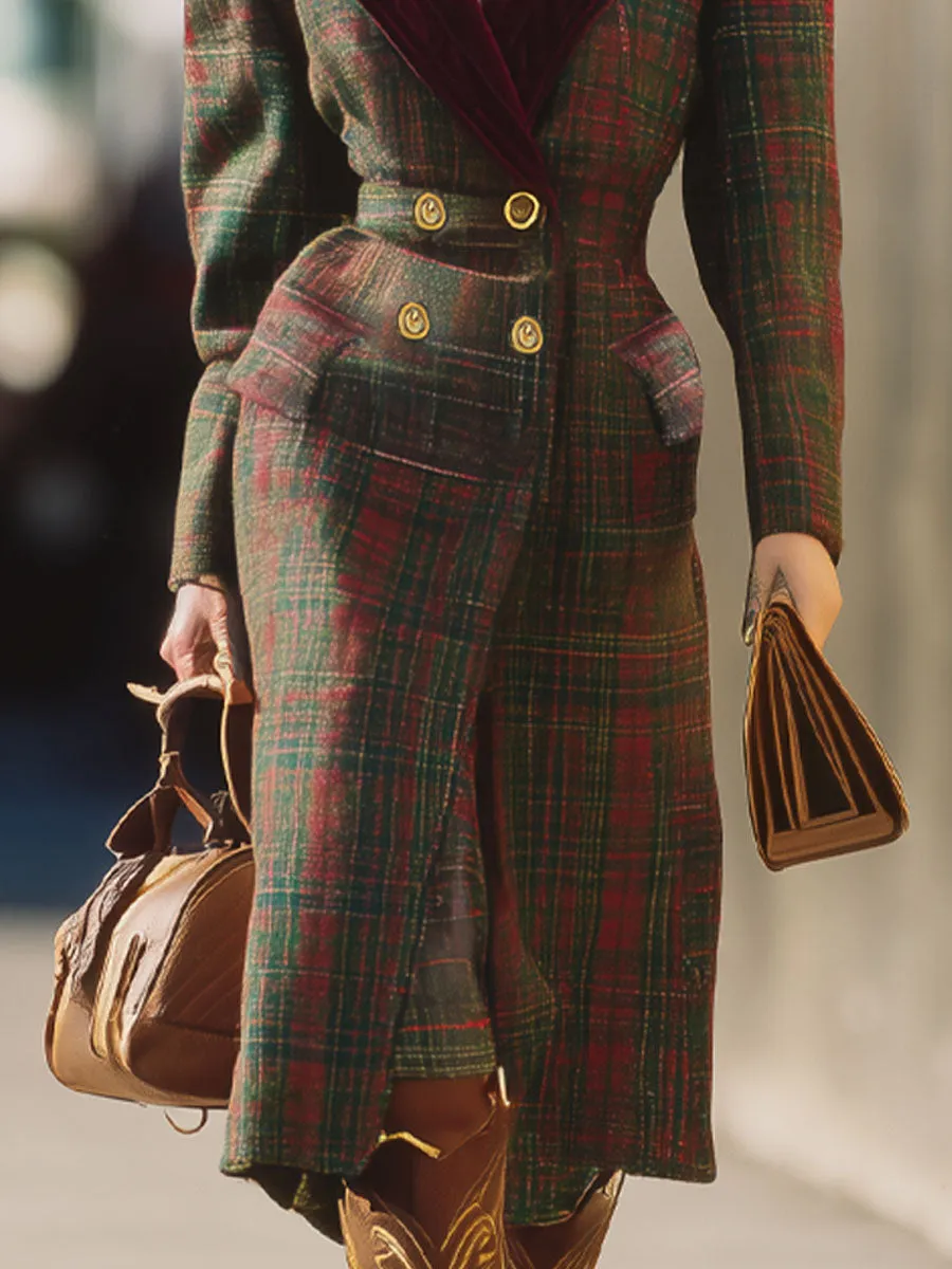 Lapel Double-breasted Double-pocket Plaid Wool Coat sold by Oyrosy product image thumbnail 3