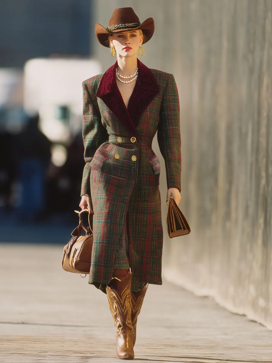 Lapel Double-breasted Double-pocket Plaid Wool Coat sold by Oyrosy product image thumbnail 4