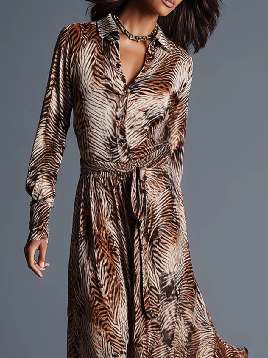 Western Retro Zebra Print Lace-Up Long-Sleeved Velvet Maxi Dress sold by Oyrosy product image thumbnail 3