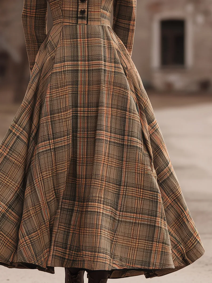 Western Plaid Button-down With A Wide Hem Maxi Dress sold by Oyrosy product image thumbnail 4