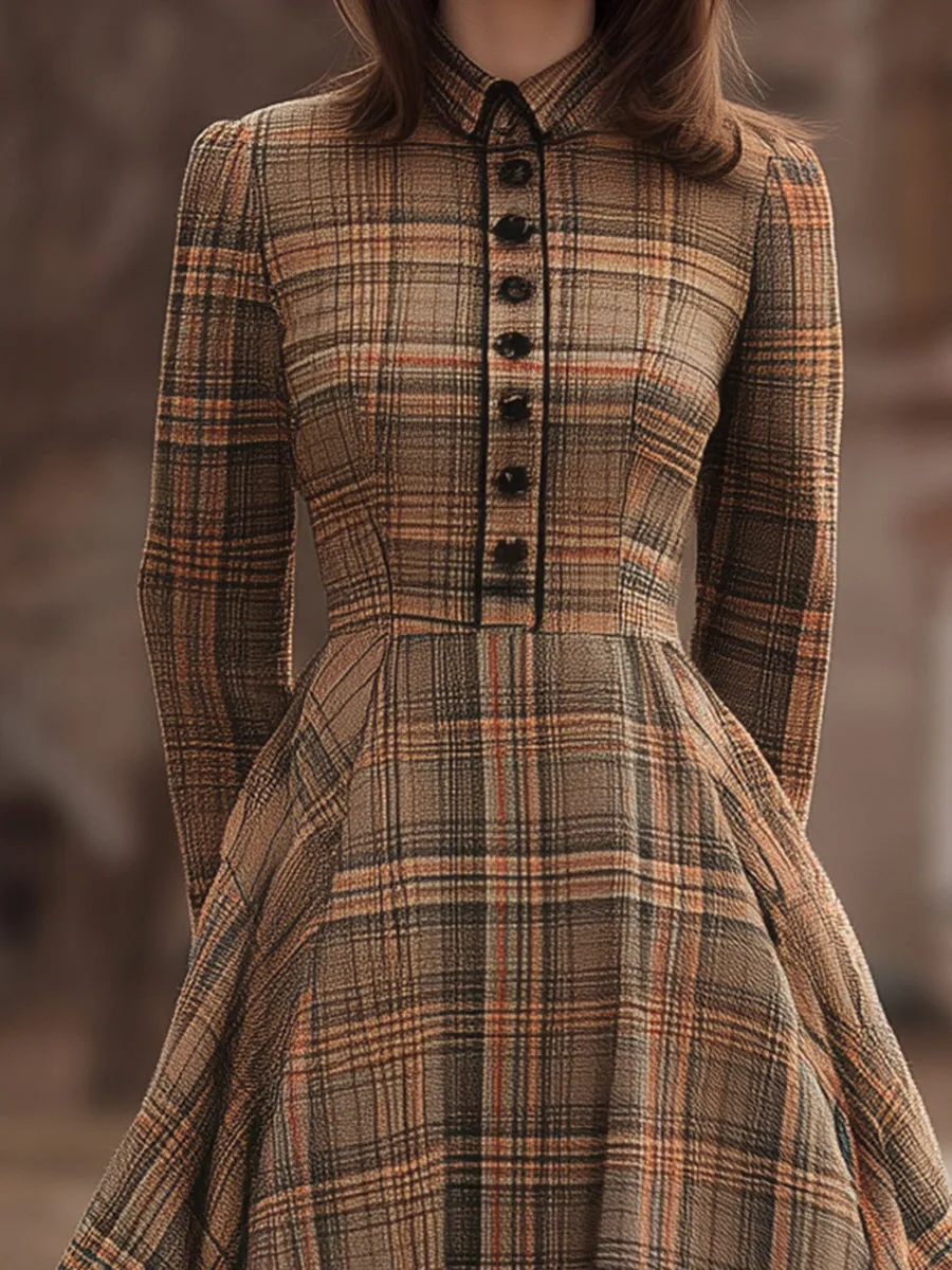 Western Plaid Button-down With A Wide Hem Maxi Dress sold by Oyrosy product image thumbnail 3