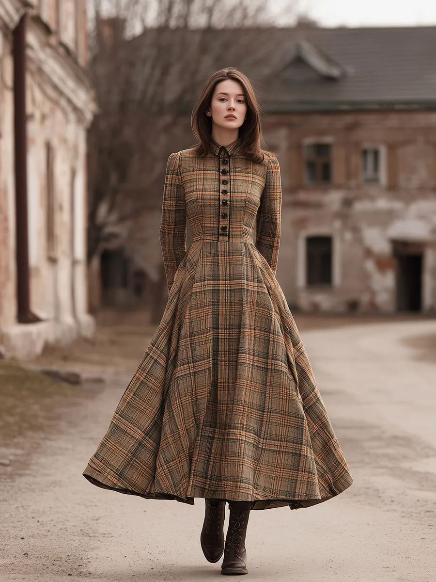 Western Plaid Button-down With A Wide Hem Maxi Dress sold by Oyrosy product image thumbnail 2