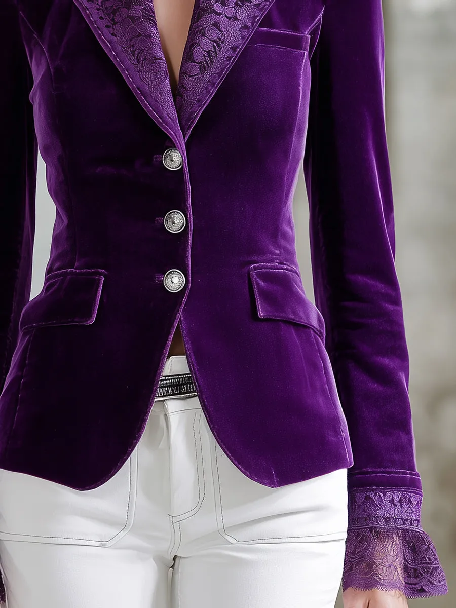 Fashion Purple Lace Button-down Blazer sold by Oyrosy product image thumbnail 4