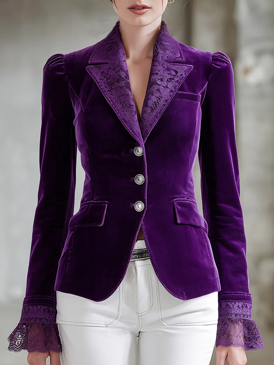Fashion Purple Lace Button-down Blazer sold by Oyrosy